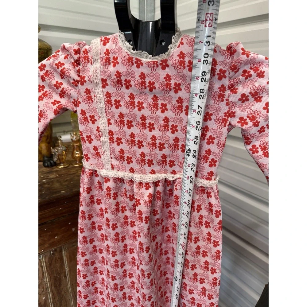 Vintage Handmade Little House Prairie Girls Dress Pink Red Floral Lace 4T